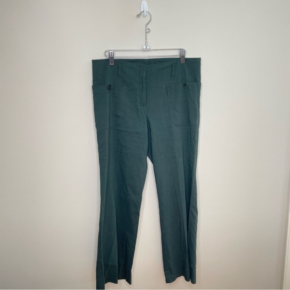 Theory Harper B Pants Linen Wide Straight Leg Trousers GREEN Size 8 - Picture 1 of 10